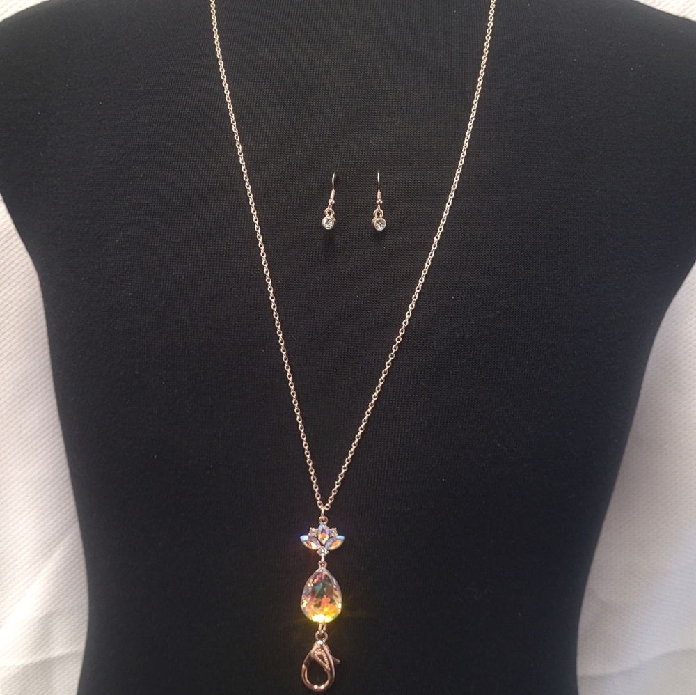 Rose Gold Lanyard With Dangle Hook Earrings Paparazzi Divine Dazzle